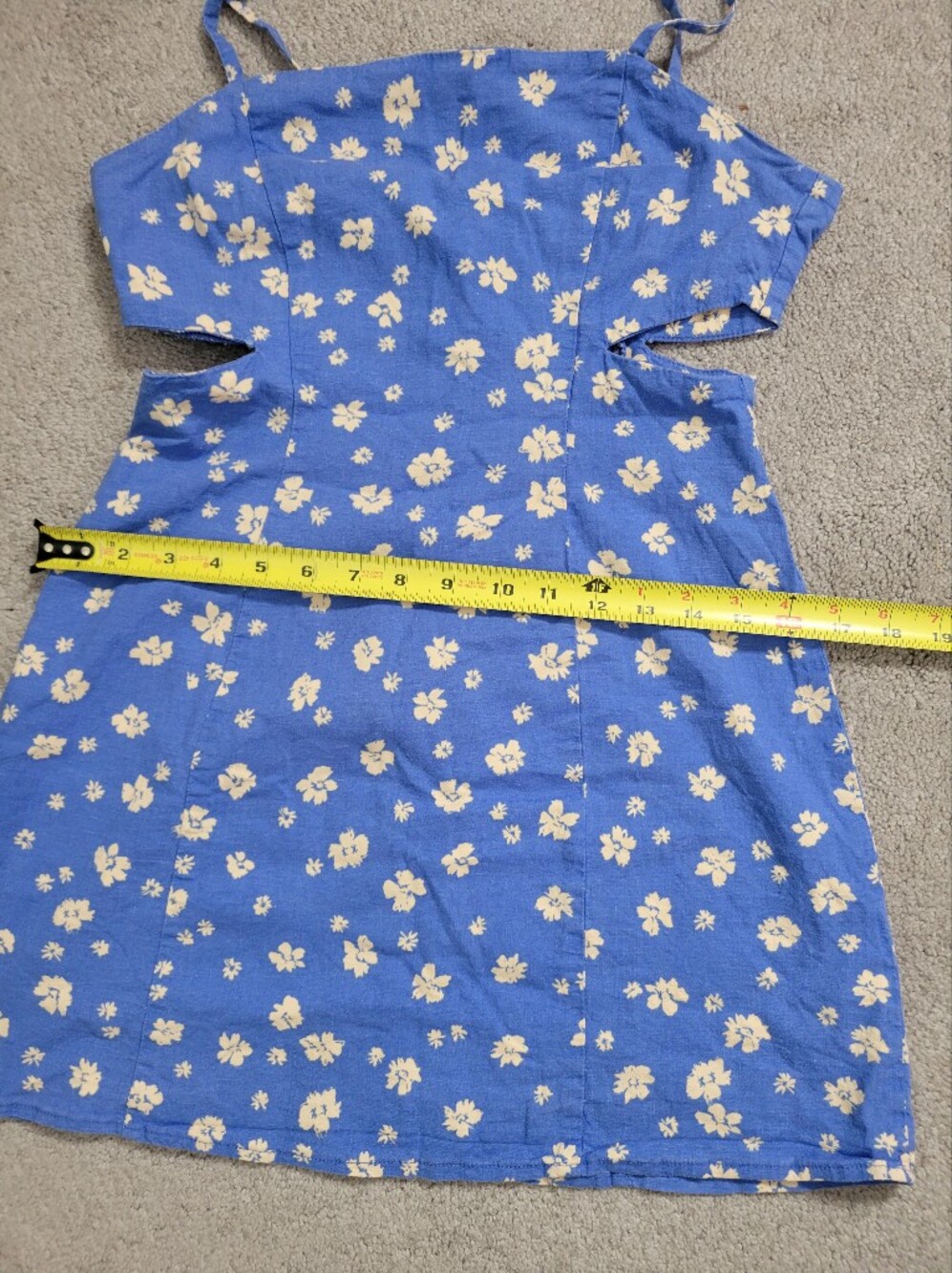 Zara Blue Floral Linen Blend Mini Dress Side Cutouts Summer Sundress Size Medium - Picture 7 of 9